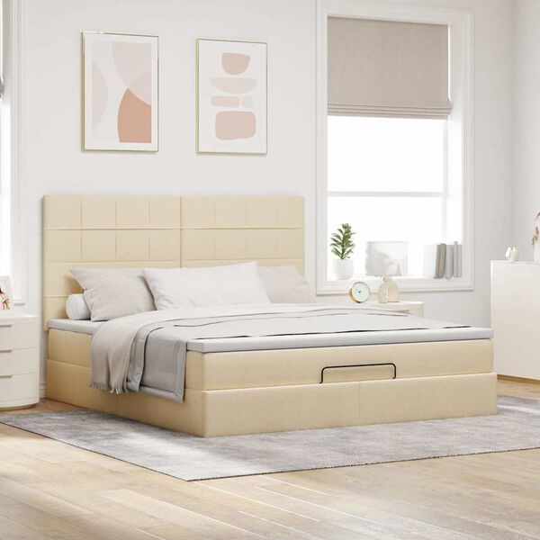 vidaXL Ottoman-Bett mit Matratze Creme 160x200 cm Stoff