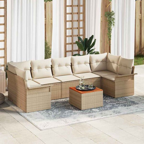 vidaXL Gartensofa-set mit Kissen 8 pcs Beige Poly-Rattan