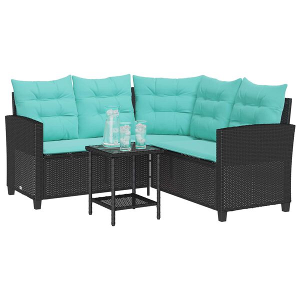 vidaXL Garten-Sofa mit Kissen 2 pcs Schwarz und T&uuml;rkis Poly Rattan