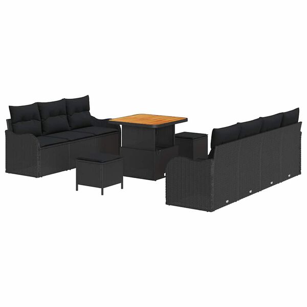 vidaXL Garten-Sofa-Set mit Kissen mit Speicher 10 pcs Schwarz