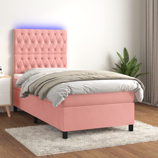vidaXL Boxspringbett mit Matratze & LED Rosa 90x190 cm Samt