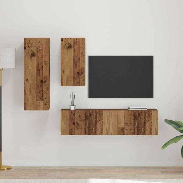 vidaXL TV-Schrankset Wandmontiert 4 pcs Altholz Holzwerkstoff