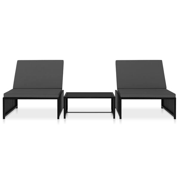 vidaXL Sonnenliegen 2 Stk. mit Tisch Poly Rattan Schwarz