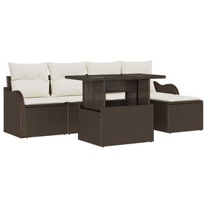 vidaXL Sitzgruppe f&uuml;r den Outdoor mit Kissen 6 pcs Braun Poly Rattan