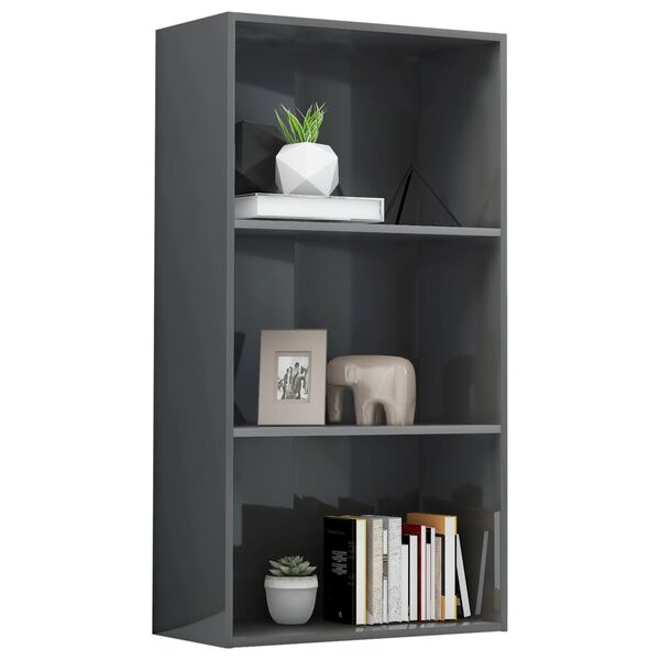 vidaXL B&uuml;cherregal 3 F&auml;cher Hochglanz-Grau 60x30x114 cm Holzwerkstoff