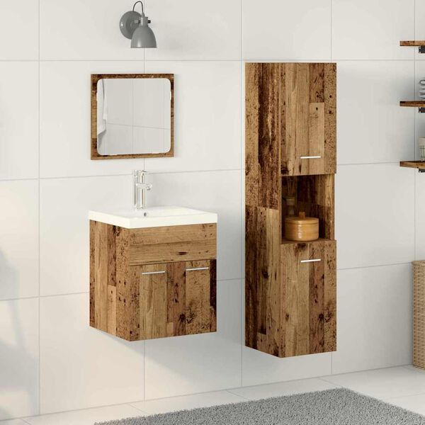 vidaXL Badezimmerm&ouml;bel-Set Wandmontiert 3 pcs Altholz Holzwerkstoff