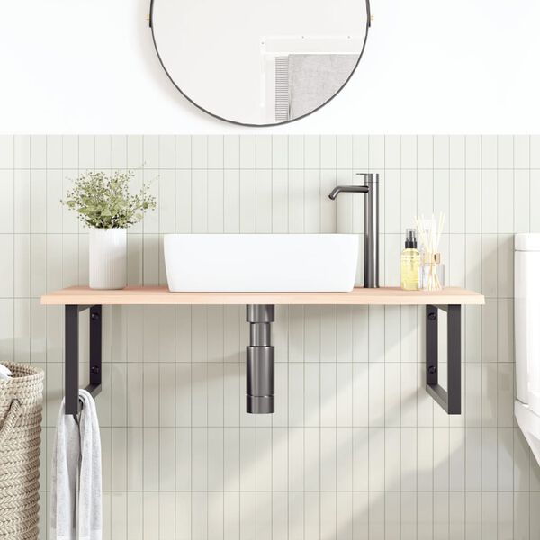 vidaXL Waschtischplatte mit Halterung Stahl und Massivholz Eiche