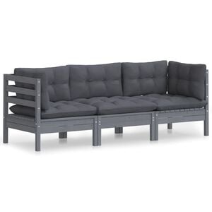 vidaXL 3-Sitzer-Gartensofa mit Anthrazit Kissen Massivholz Kiefer