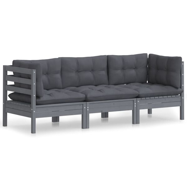 vidaXL 3-Sitzer-Gartensofa mit Anthrazit Kissen Massivholz Kiefer