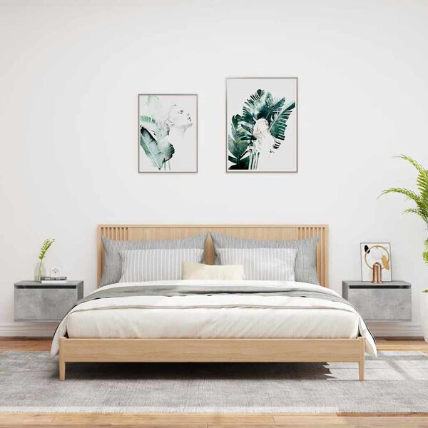 vidaXL Wand-Nachttische mit LED-Leuchten 2 Stk. Betongrau