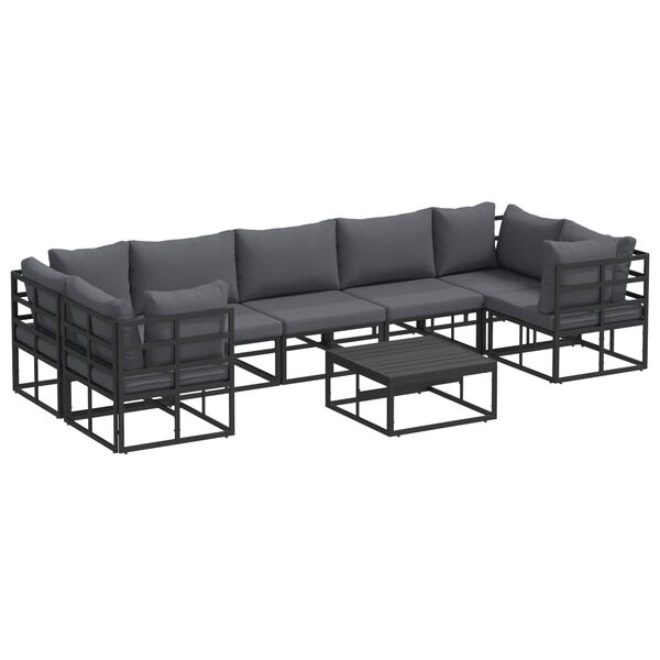 vidaXL Gartensofa-set mit Kissen 8 pcs Schwarz Aluminium