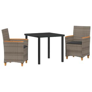 vidaXL Garten Essgruppe 3 pcs Grau Poly-Rattan