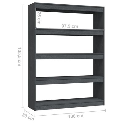 vidaXL Bücherregal/Raumteiler Grau 100x30x135,5 cm Kiefer Massivholz