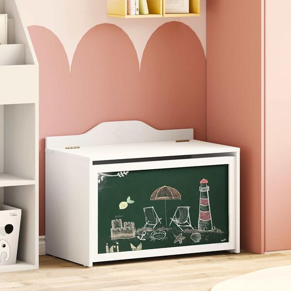 vidaXL Box mit Stauraum und Tafelvorderseite ROROS Wei&szlig; Holzwerkstoff