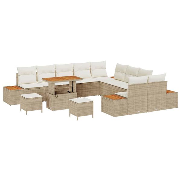 vidaXL Garten-Sofa-Set mit Kissen 13 pcs Beige Poly Rattan
