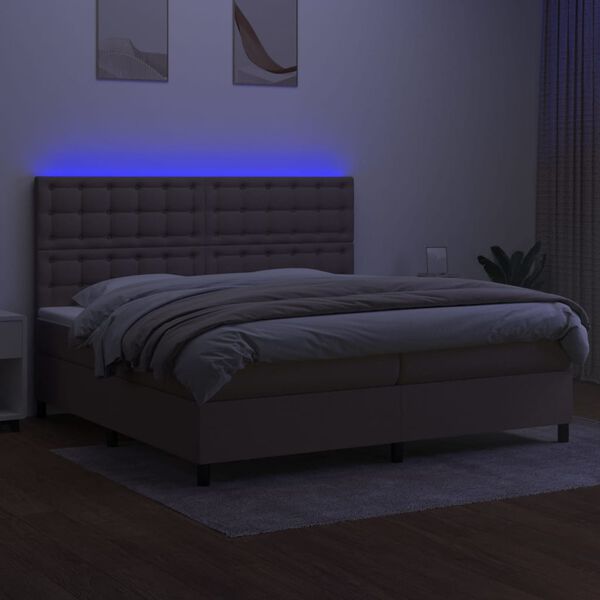 vidaXL Boxspringbett mit Matratze & LED Taupe 200x200 cm Stoff