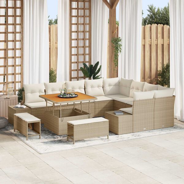 vidaXL Garten-Sofa-Set mit Speicher 12 pcs Beige Poly Rattan