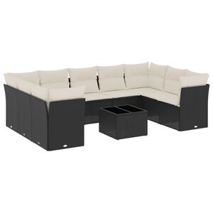 vidaXL 10-tlg. Garten-Sofagarnitur mit Kissen Schwarz Poly Rattan