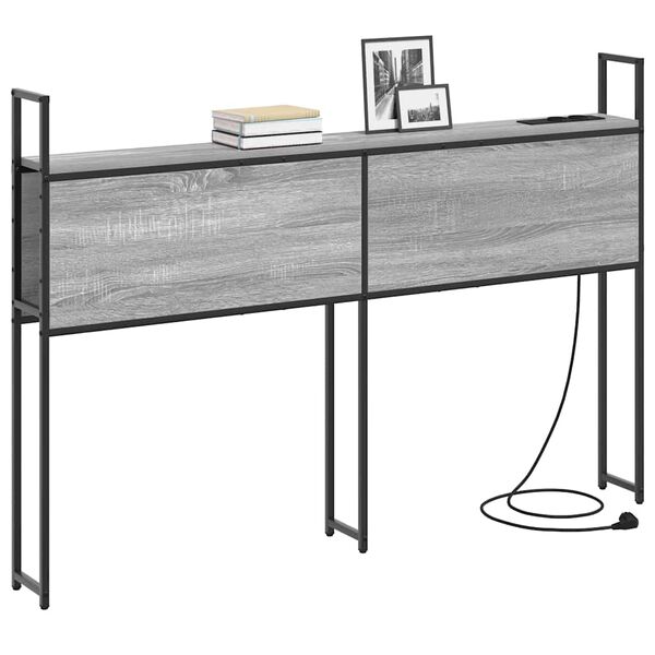 vidaXL Kopfteil mit Stauraum mit Ladestation Grau Sonoma Holzwerkstoff