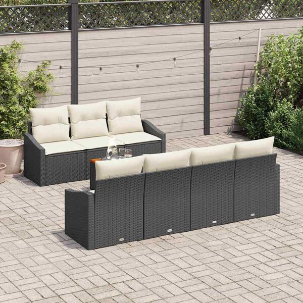 vidaXL Gartensofa-set mit Speicher 8 pcs Schwarz und Creme Poly-Rattan