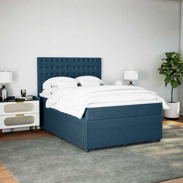 vidaXL Boxspringbett mit Matratze Dunkelblau 140x190 cm Samt