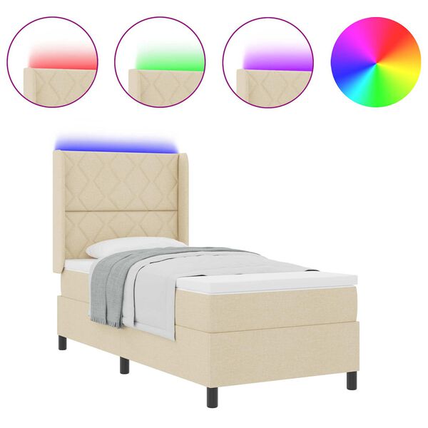vidaXL LED Boxspringbett mit Matratze Creme 100 x 200 cm Stoff