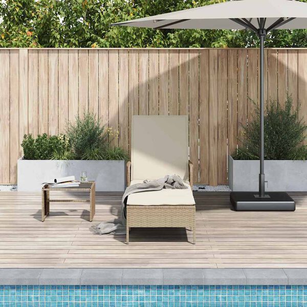 vidaXL Sonnenliege mit Kissen Beige 157 x 55 x 92cm Poly-Rattan