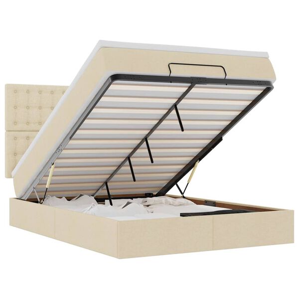 vidaXL Ottoman-Bett mit Matratze & LEDs Creme 140x190 cm Stoff