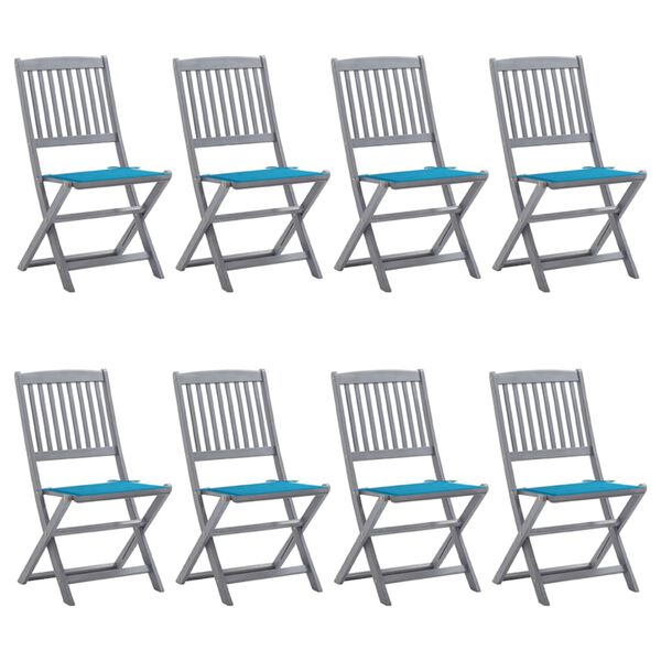 vidaXL Klappbare Gartenst&uuml;hle 8 Stk. mit Kissen Massivholz Akazie