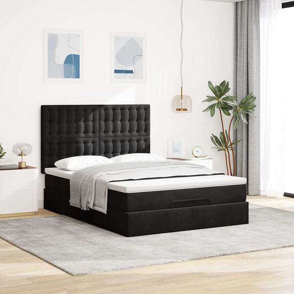 vidaXL Ottoman-Bett mit Matratzen & LEDs Schwarz 140x200 cm Samt