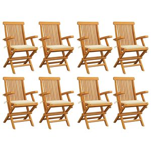 vidaXL Klappst&uuml;hle mit cremefarbenen Kissen, 8-teilig, Massivholz Teakholz