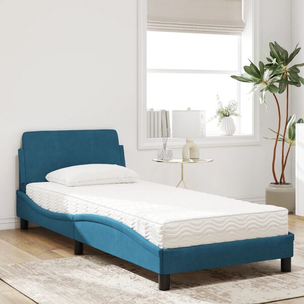 vidaXL Bett mit Matratze "Dover" Blau 90x190 cm Samt