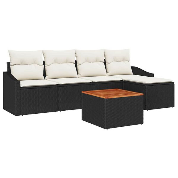 vidaXL Gartensofa-set mit Kissen 6 pcs Schwarz Poly-Rattan