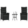 vidaXL 3-tlg. Bistro-Set mit Kissen Schwarz Poly Rattan