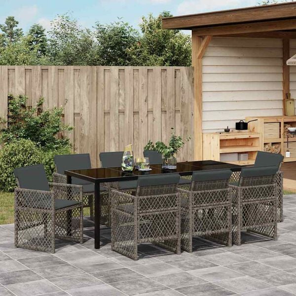 vidaXL Garten Essgruppe 9 pcs Grau Poly-Rattan