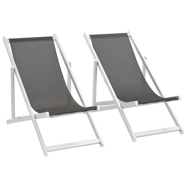 vidaXL Klappbarer Strandstuhl 2 Stk. Aluminium und Textilene Grau