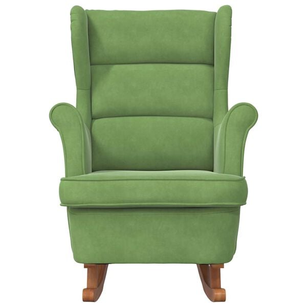 vidaXL Schaukelstuhl Ohrensessel Hellgr&uuml;n Samt und Massivholz