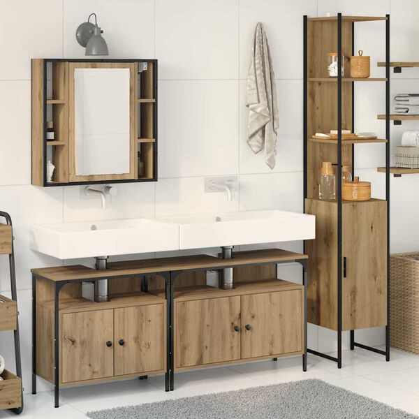 vidaXL Badezimmerm&ouml;bel-Set mit Regal 4 pcs Artisan-Eiche Holzwerkstoff