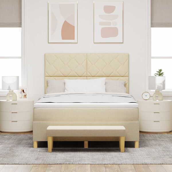 vidaXL Boxspringbett mit Matratze Creme 160 x 200 cm Stoff