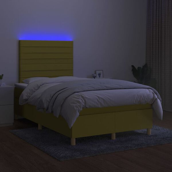 vidaXL Boxspringbett mit Matratze & LED Gr&uuml;n 120x200 cm Stoff