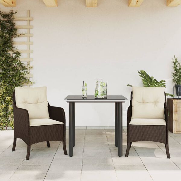 vidaXL 3-tlg. Garten-Essgruppe mit Kissen Braun Poly Rattan
