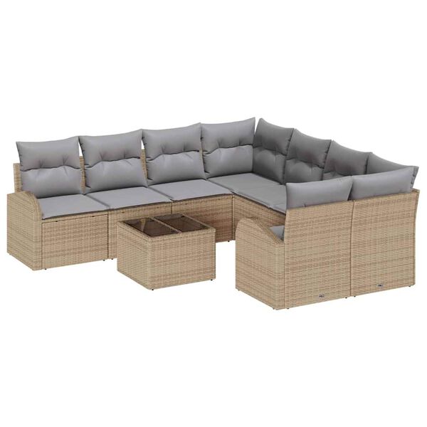 vidaXL Sofa Set mit Kissen 9 pcs Beige und Grau Poly-Rattan