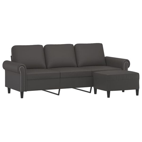 vidaXL 3-Sitzer-Sofa mit Hocker Grau 180 cm Kunstleder