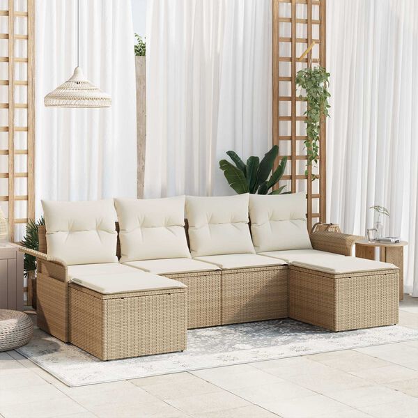 vidaXL Gartensofa-set mit Kissen 6 pcs Beige Poly-Rattan