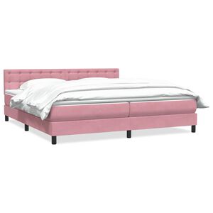 vidaXL Boxspringbett mit Matratze Rosa 180x210 cm Samt