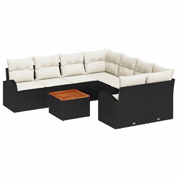vidaXL Gartensofa-set mit Kissen 9 pcs Schwarz Poly-Rattan