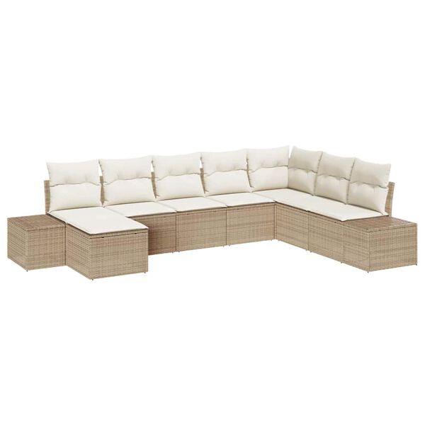 vidaXL Garten-Sofa-Set mit Kissen 8 pcs Beige und Creme Poly-Rattan