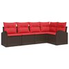 vidaXL Gartensofa-set 5 stk. Braun und Rot Poly-Rattan