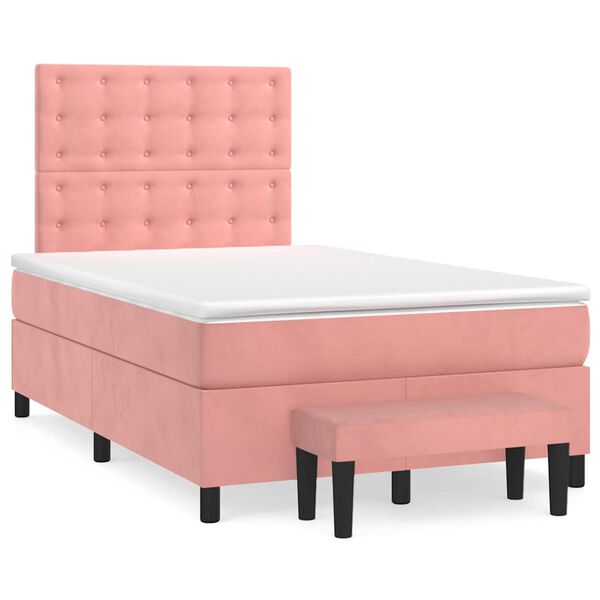 vidaXL Boxspringbett mit Matratze Rosa 120x190 cm Samt