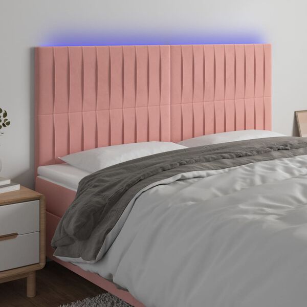 vidaXL LED Kopfteil Rosa 200x5x118/128 cm Samt